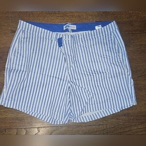 Old Navy Blue & White Striped Flat Front Shorts